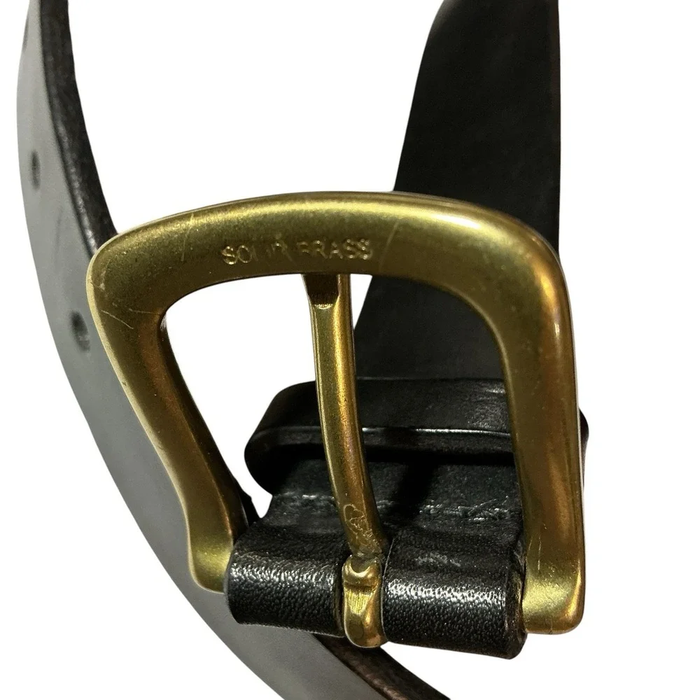 Vintage Polo Jeans Co. Ralph Lauren Black Leather Belt Size 32 Brass Buckle